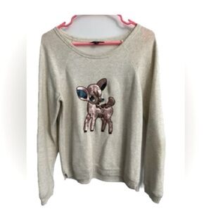 Beige Shirt with Sequin Deer Design